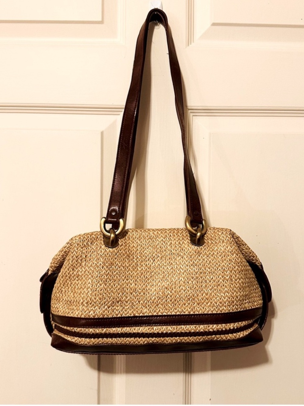 Vintage | Bag | Leather & Straw Shoulder Bag